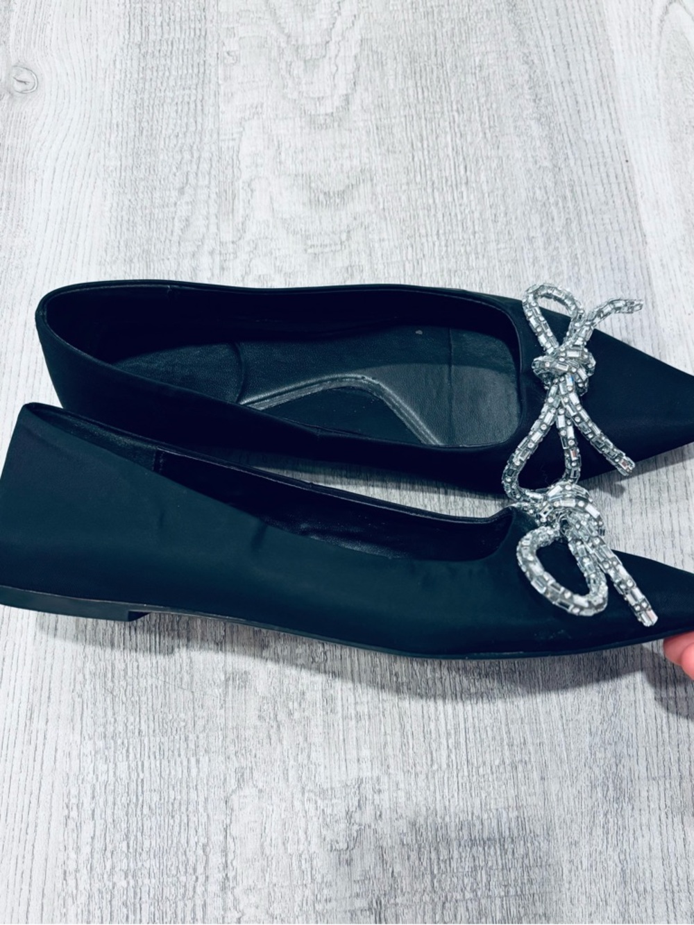 Zara Black Satin Ballet Flats with Embellished Bow Size 36 - Picture 6 of 8